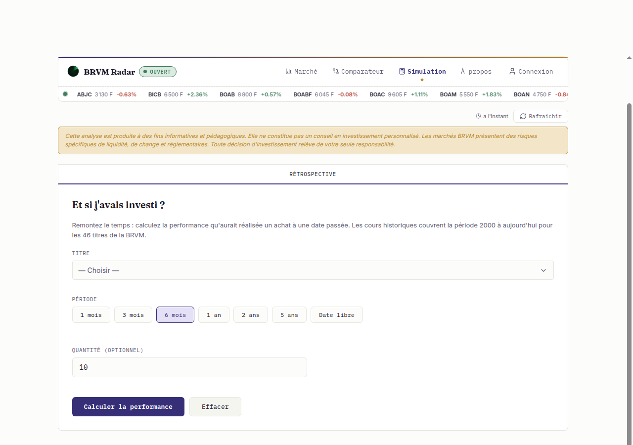 Outil de simulation BRVM Radar