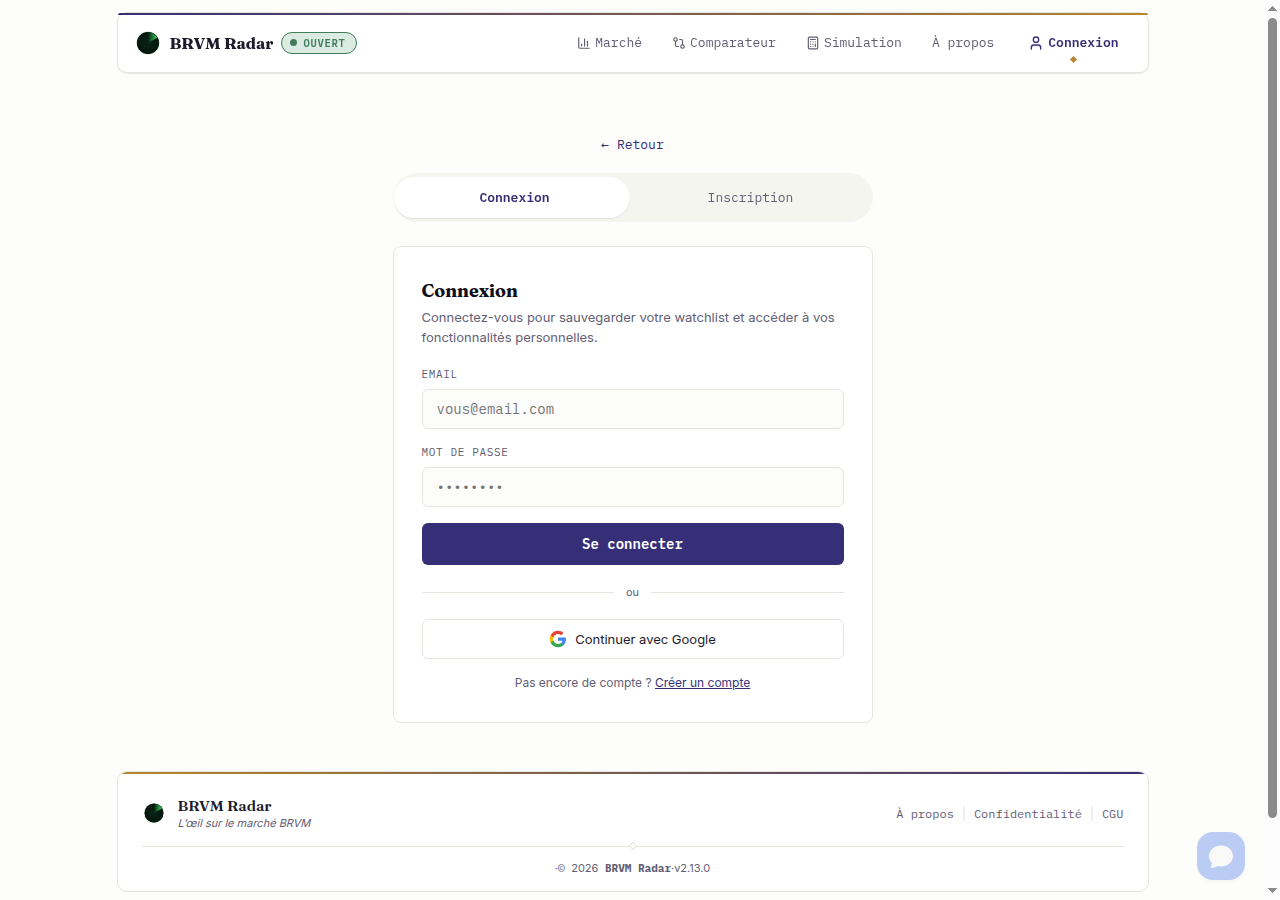 Accès au marché : connexion requise